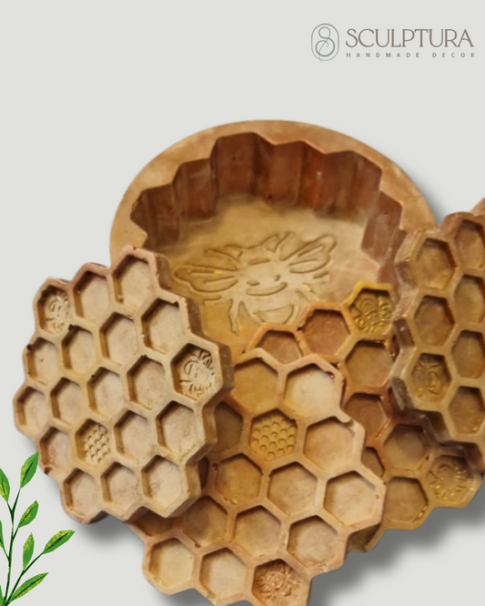 Honeycomb Bee Gypsum Coaster & Tray Mold – Handmade Silicone Mold for DIY Crafts & Home Decor