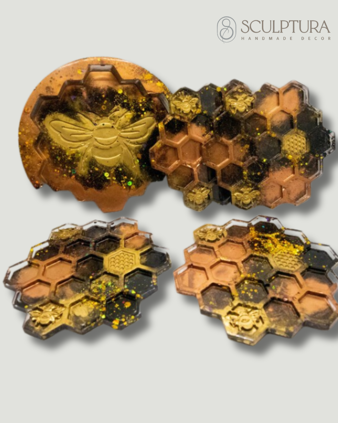 Honeycomb Bee Gypsum Coaster & Tray Mold – Handmade Silicone Mold for DIY Crafts & Home Decor