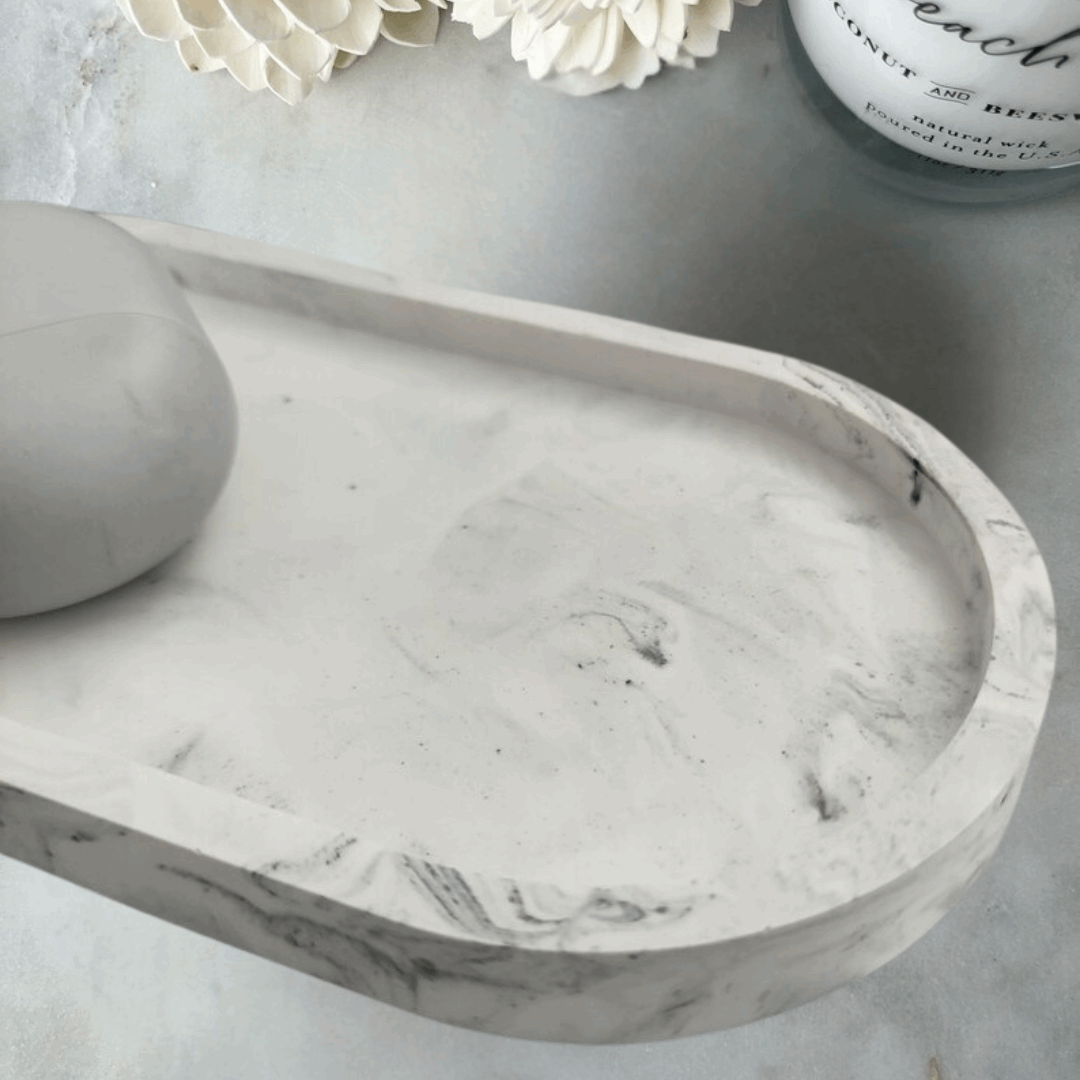 Handmade Marble-Effect Gypsum Oval Tray | Elegant Jewelry & Vanity Organizer