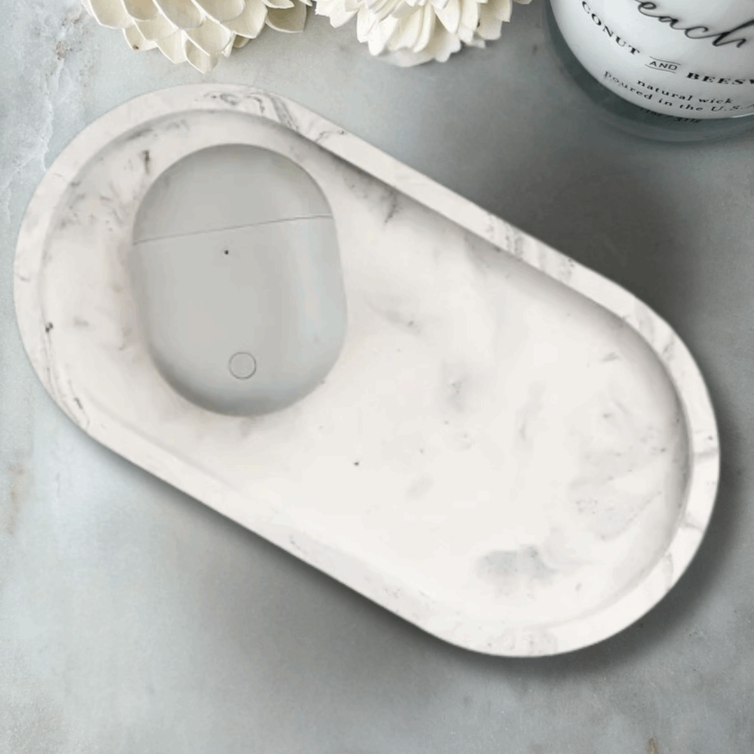 Handmade Marble-Effect Gypsum Oval Tray | Elegant Jewelry & Vanity Organizer