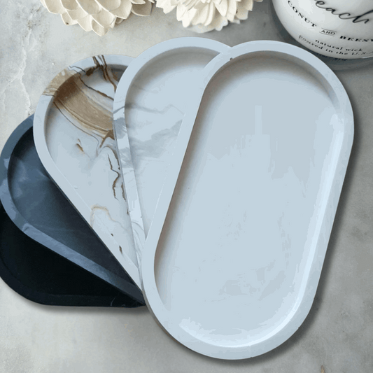 Handmade Gypsum Oval Tray Set | Elegant Minimalist Home & Vanity Organizers