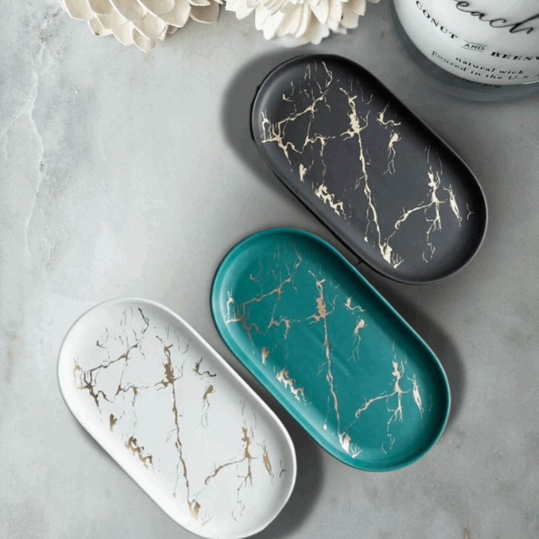 Handmade Gypsum Oval Tray Set | Elegant Minimalist Home & Vanity Organizers