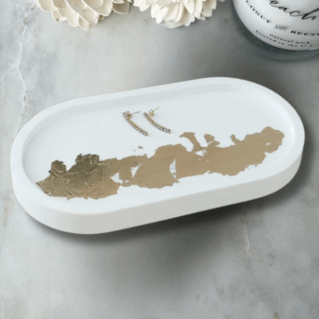 Handmade Gold Leaf  Oval Tray | Luxury Jewelry & Vanity Organizer