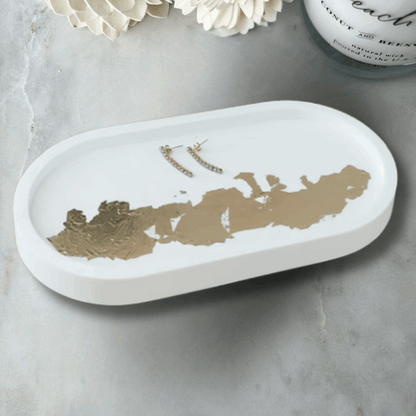 Handmade Gold Leaf  Oval Tray | Luxury Jewelry & Vanity Organizer