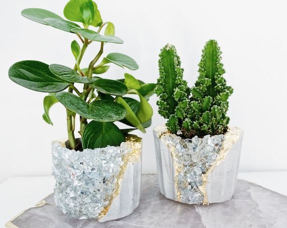 Handmade Marble-Effect Gypsum Planter Set – Elegant Succulent & Indoor Plant Pots