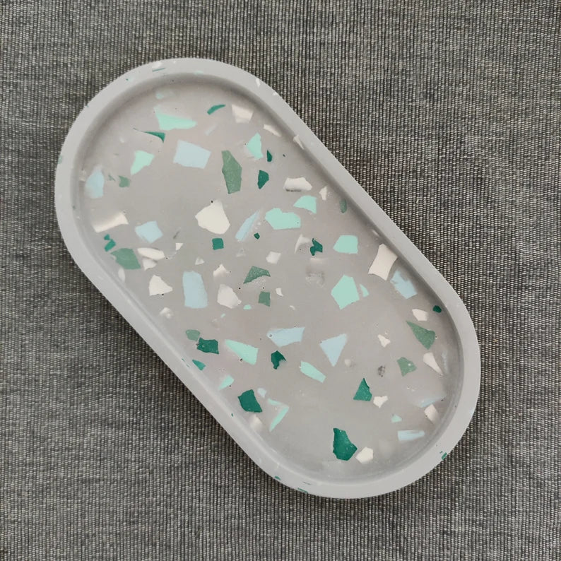 ✨ Handmade Green Terrazzo Oval Trinket Dish | Modern Jewelry & Vanity Organizer