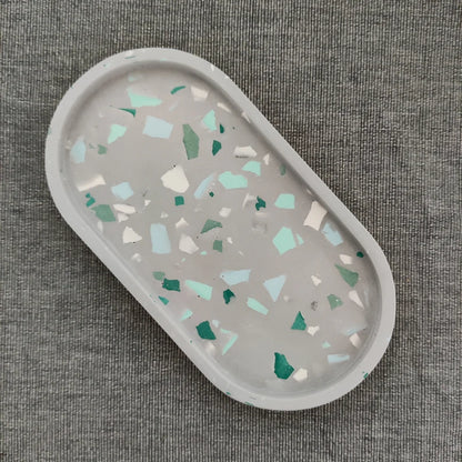 ✨ Handmade Green Terrazzo Oval Trinket Dish | Modern Jewelry & Vanity Organizer