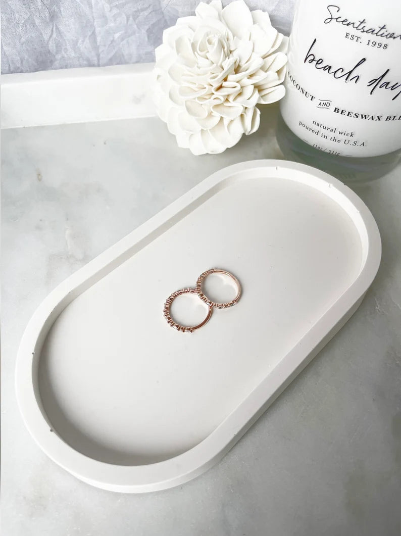 Minimalist White Oval Trinket Dish | Handmade Jewelry & Ring Holder