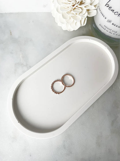 Minimalist White Oval Trinket Dish | Handmade Jewelry & Ring Holder